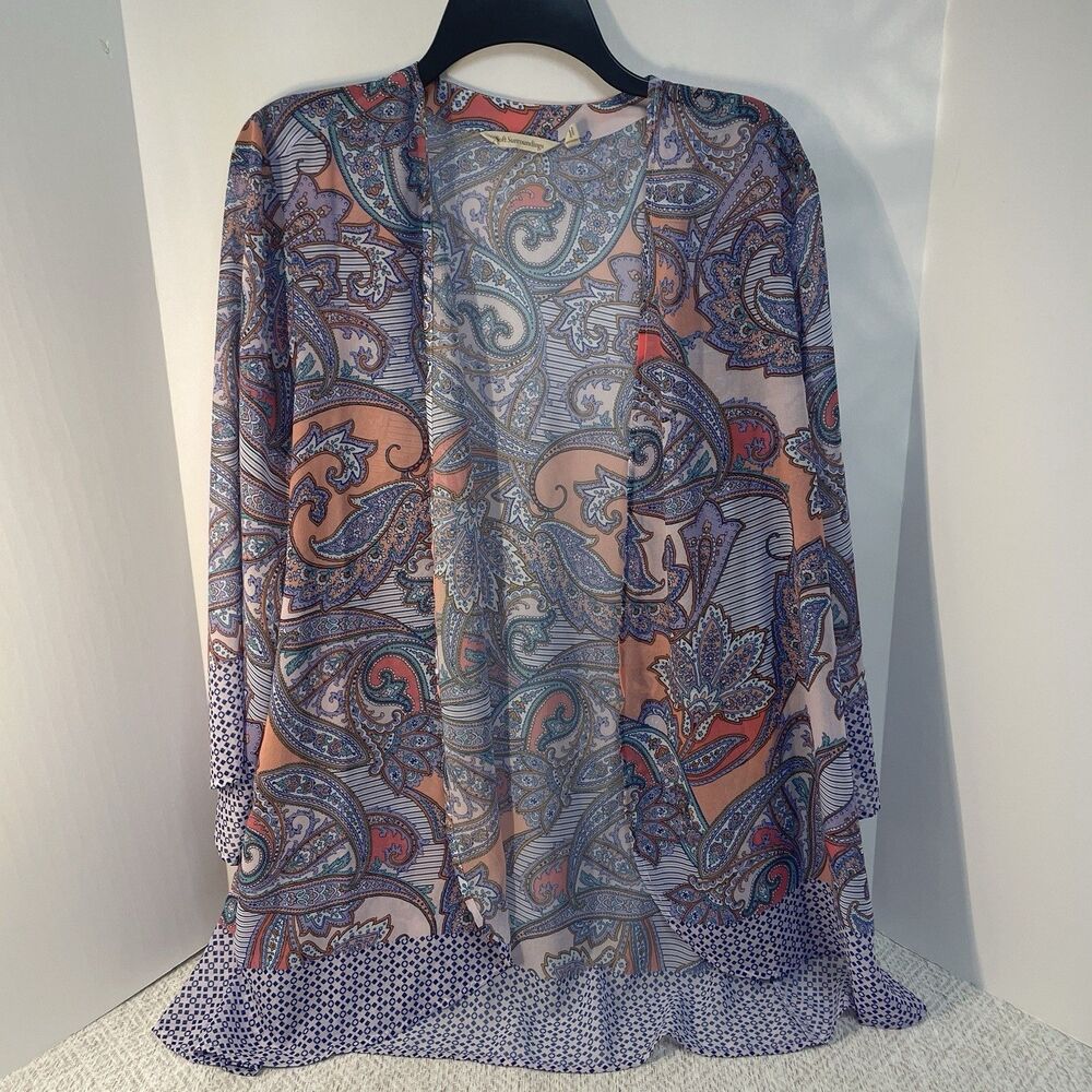 Soft Surroundings Womens L Kimono Cardigan Paisley Open Front Lightweight Artsy